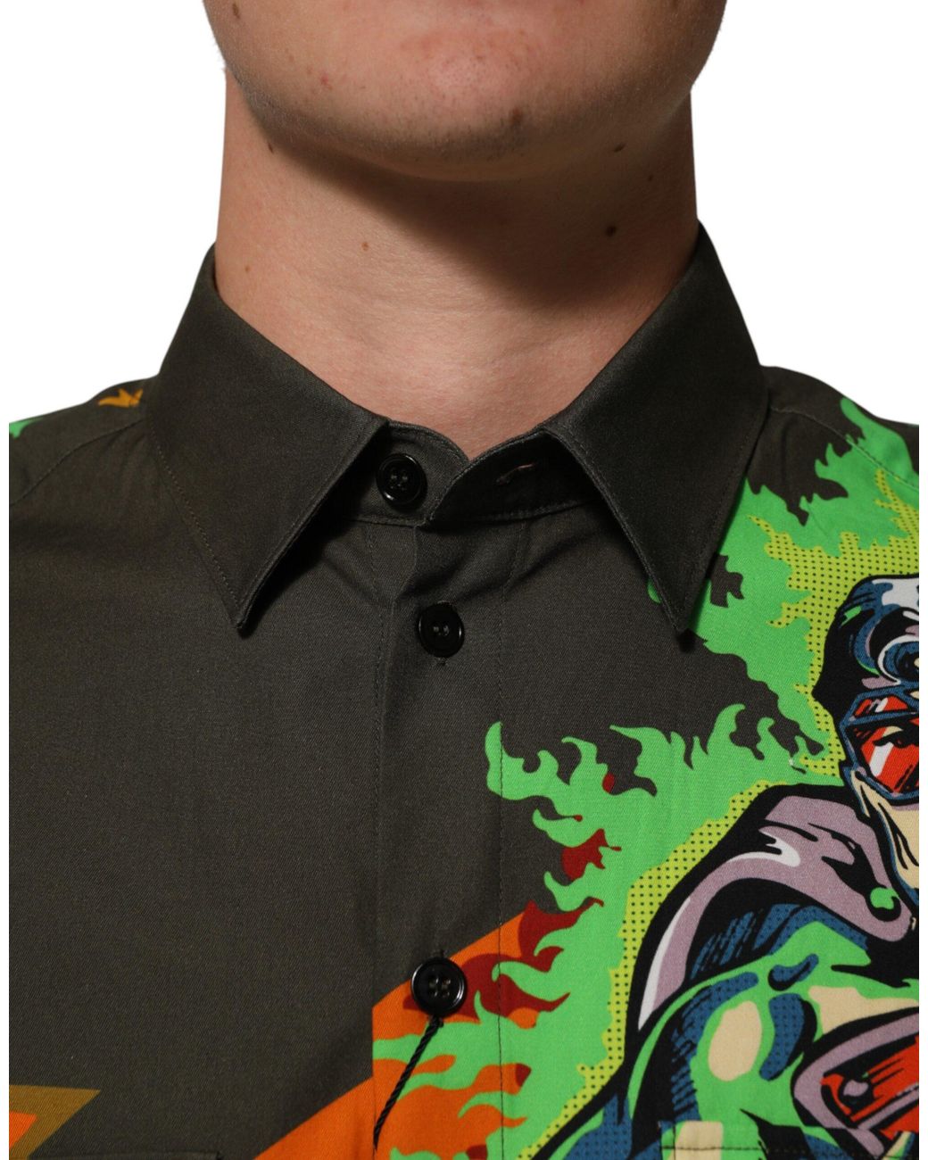 Dolce & Gabbana Black Superhero Print Button Down Shirt for men