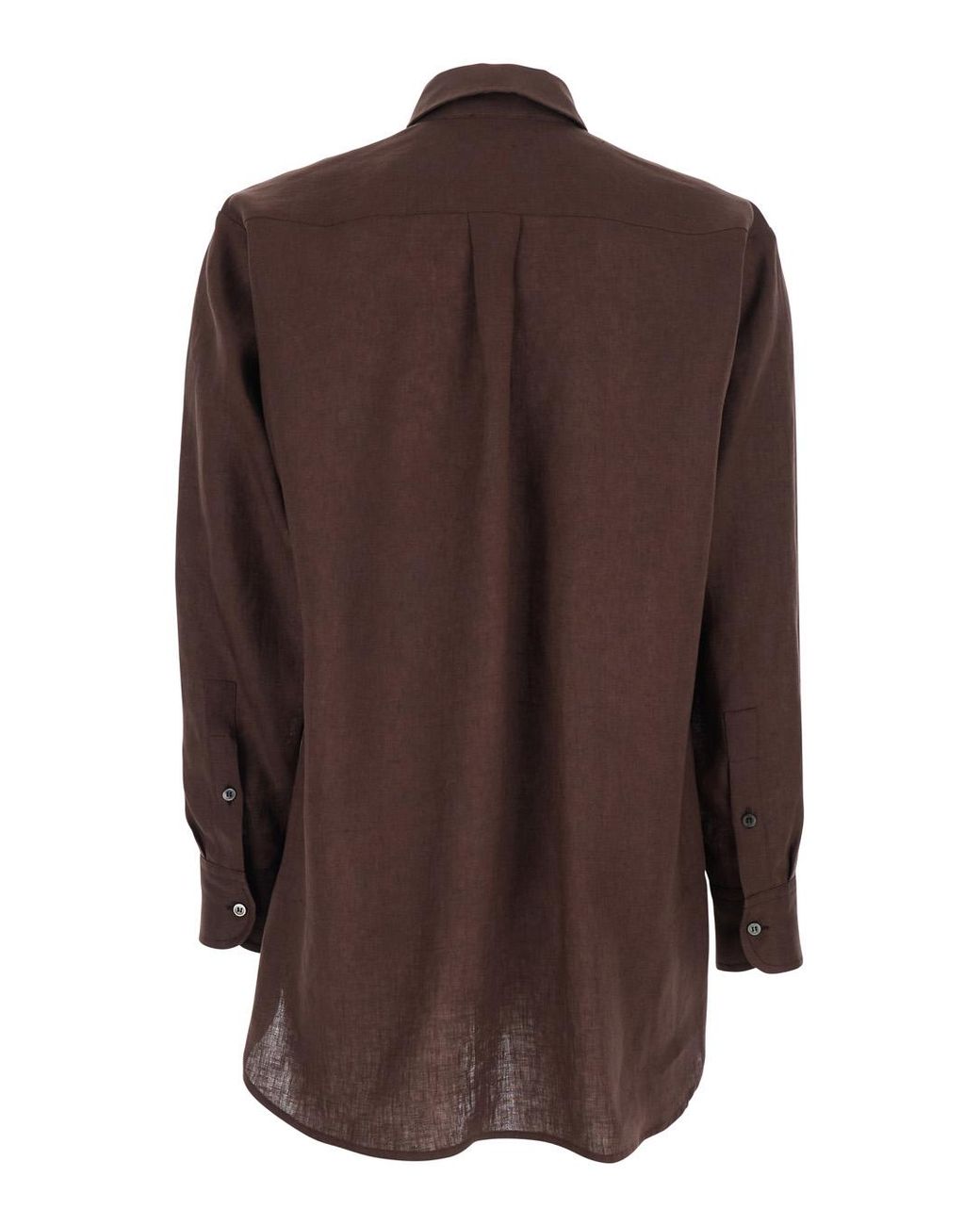 Le Plain Brown Linen Shirt With Classic Collar And Button Closure Blouses