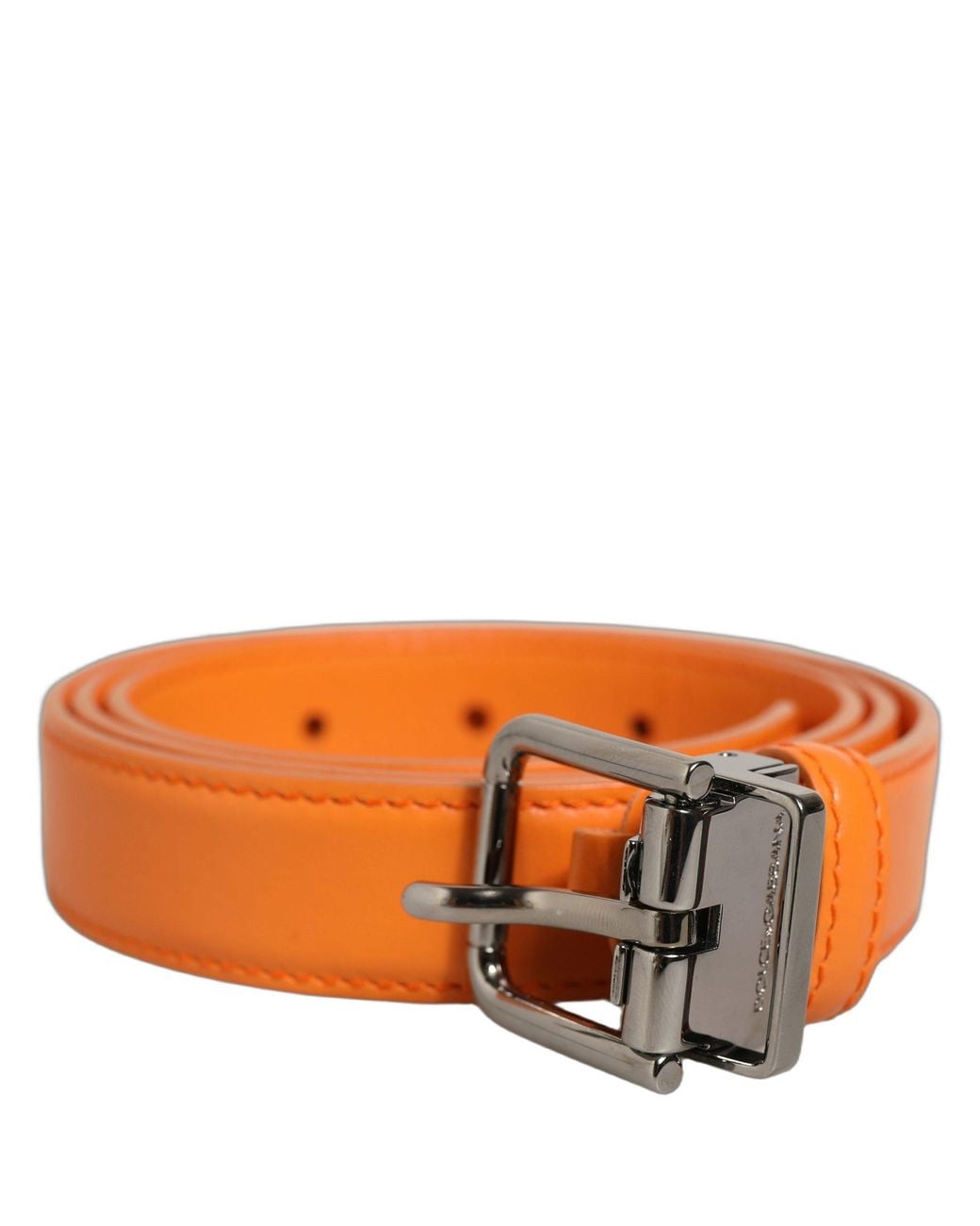 Dolce & Gabbana Orange Leather Tone Metal Buckle Belt for men