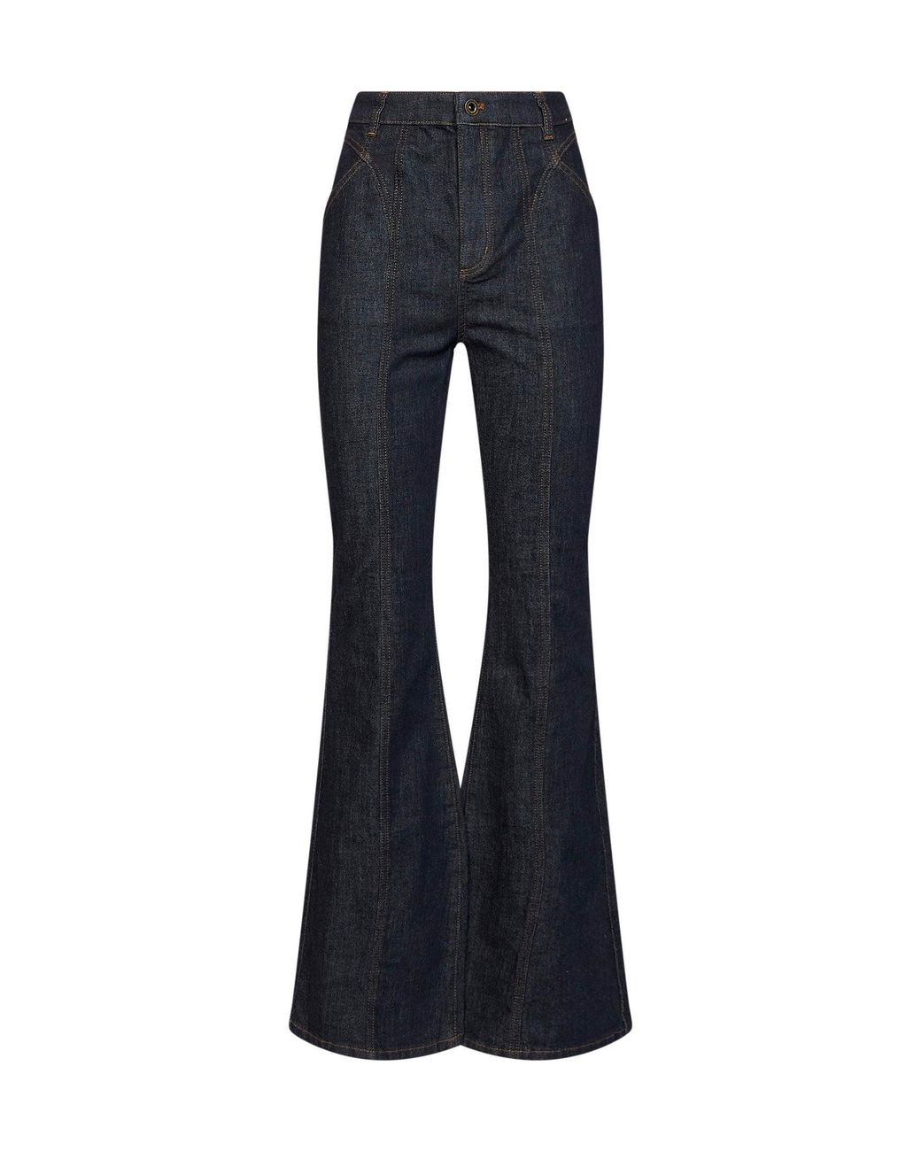 Self-Portrait Blue Denim High-Rise Flared Jeans