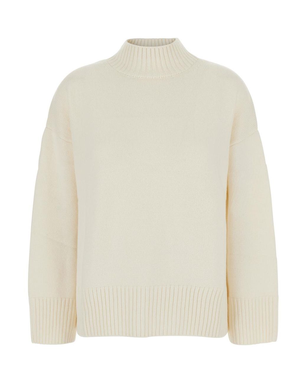 Le Plain White Mock Neck Pullover Cashmere Top