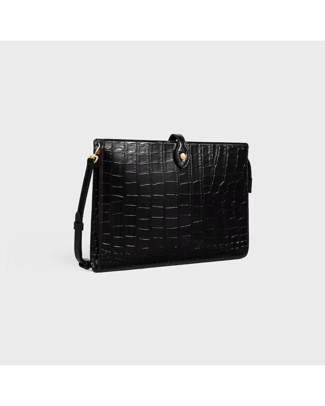 Céline Black Celine Crocodile-Embossed Leather Shoulder Bag