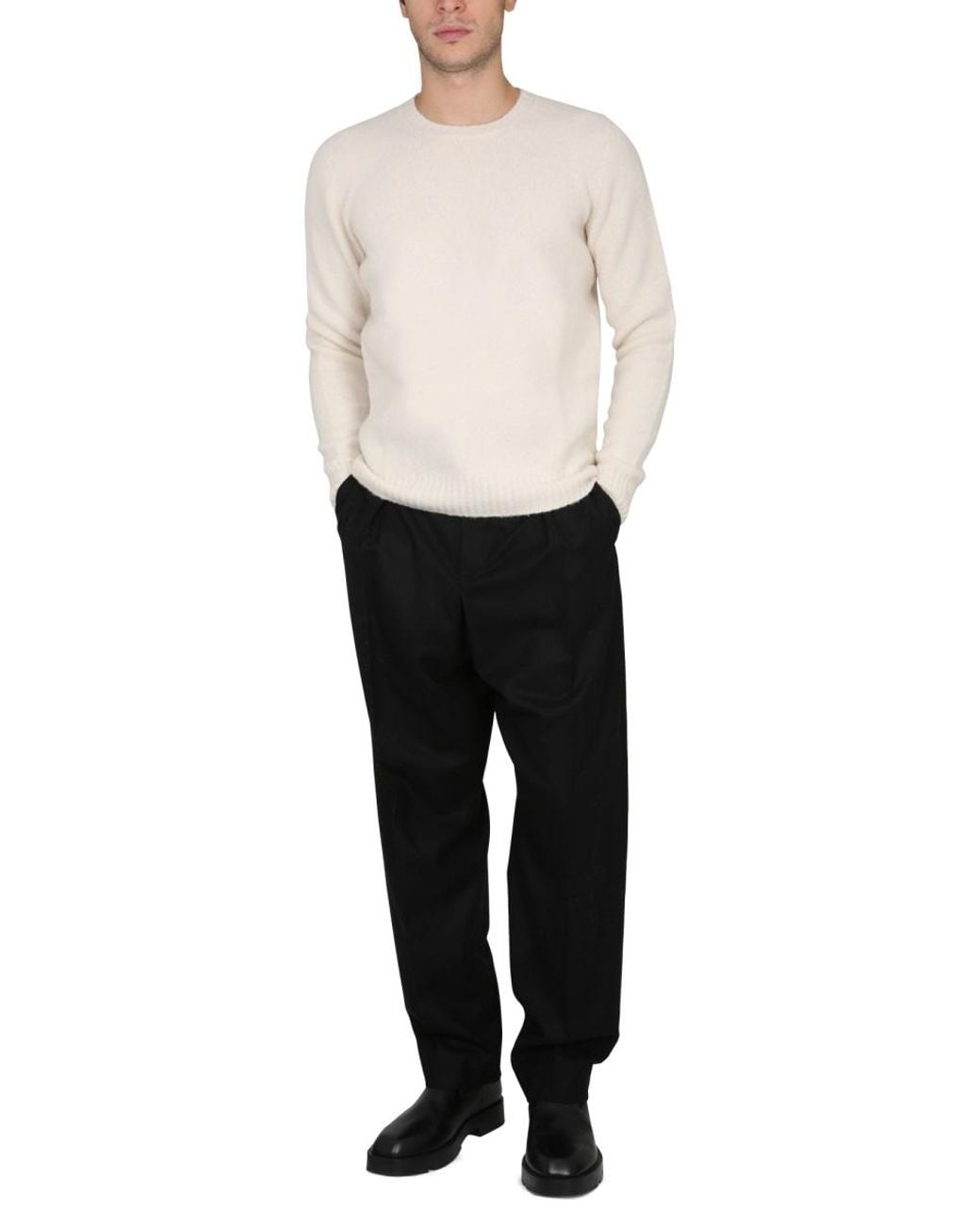 Drumohr White Drumohr Wool Crew Neck Sweater for men