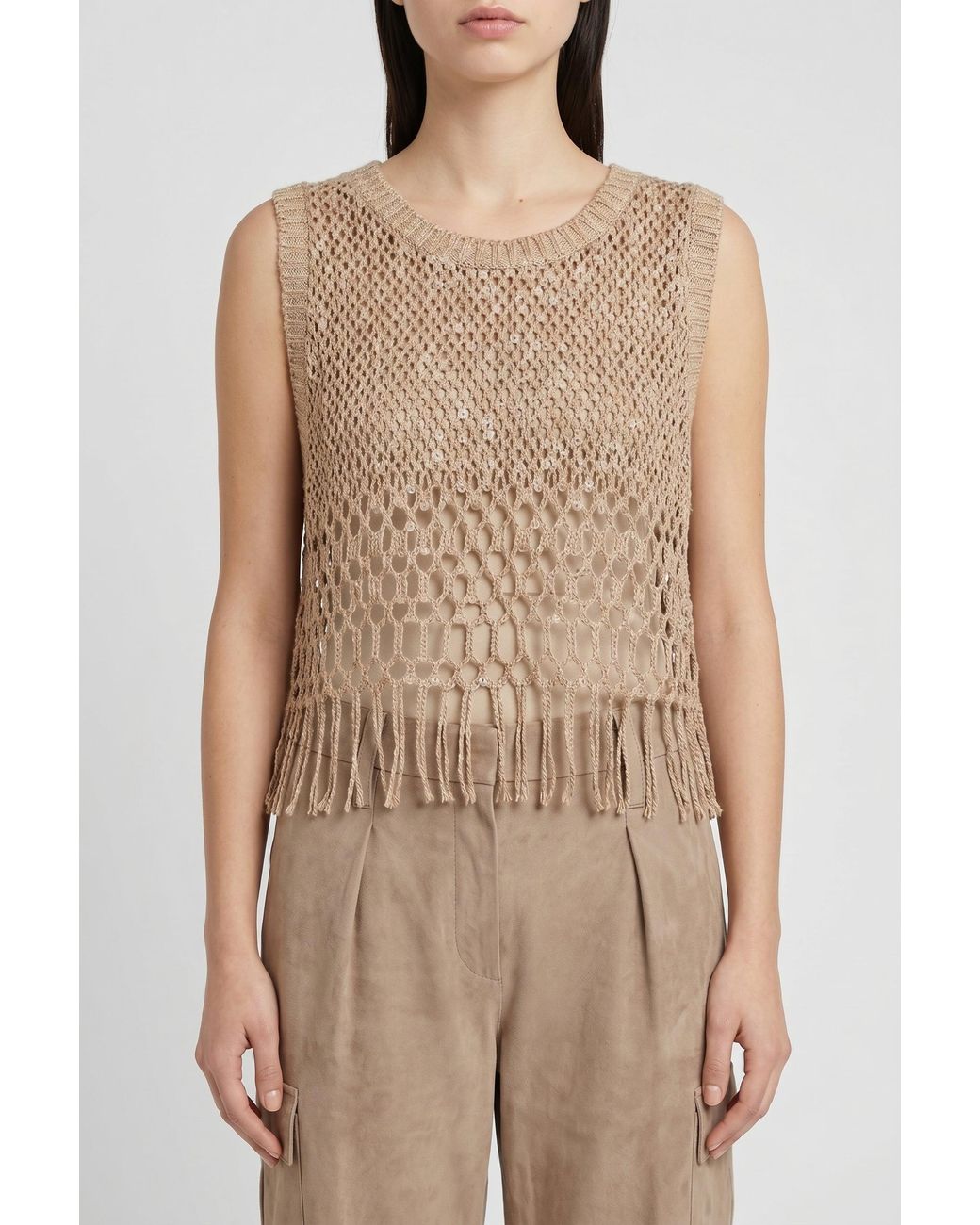 Brunello Cucinelli Brown Linen Sleeveless Sweater