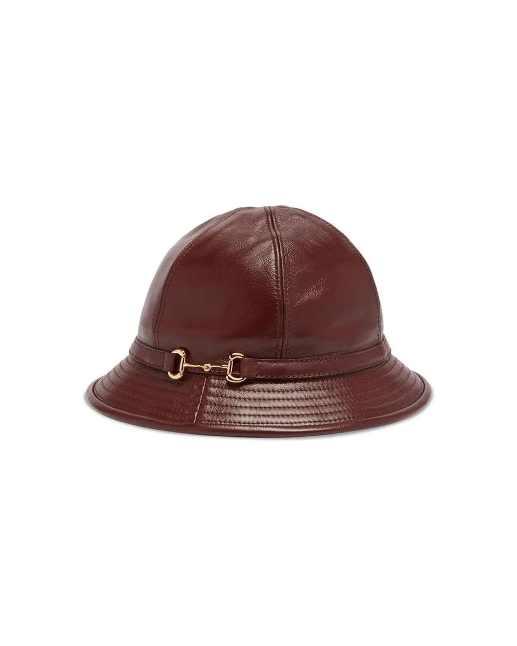 Gucci Brown Horsebit Lambskin Leather Bucket Hat Accessories Beanies for men