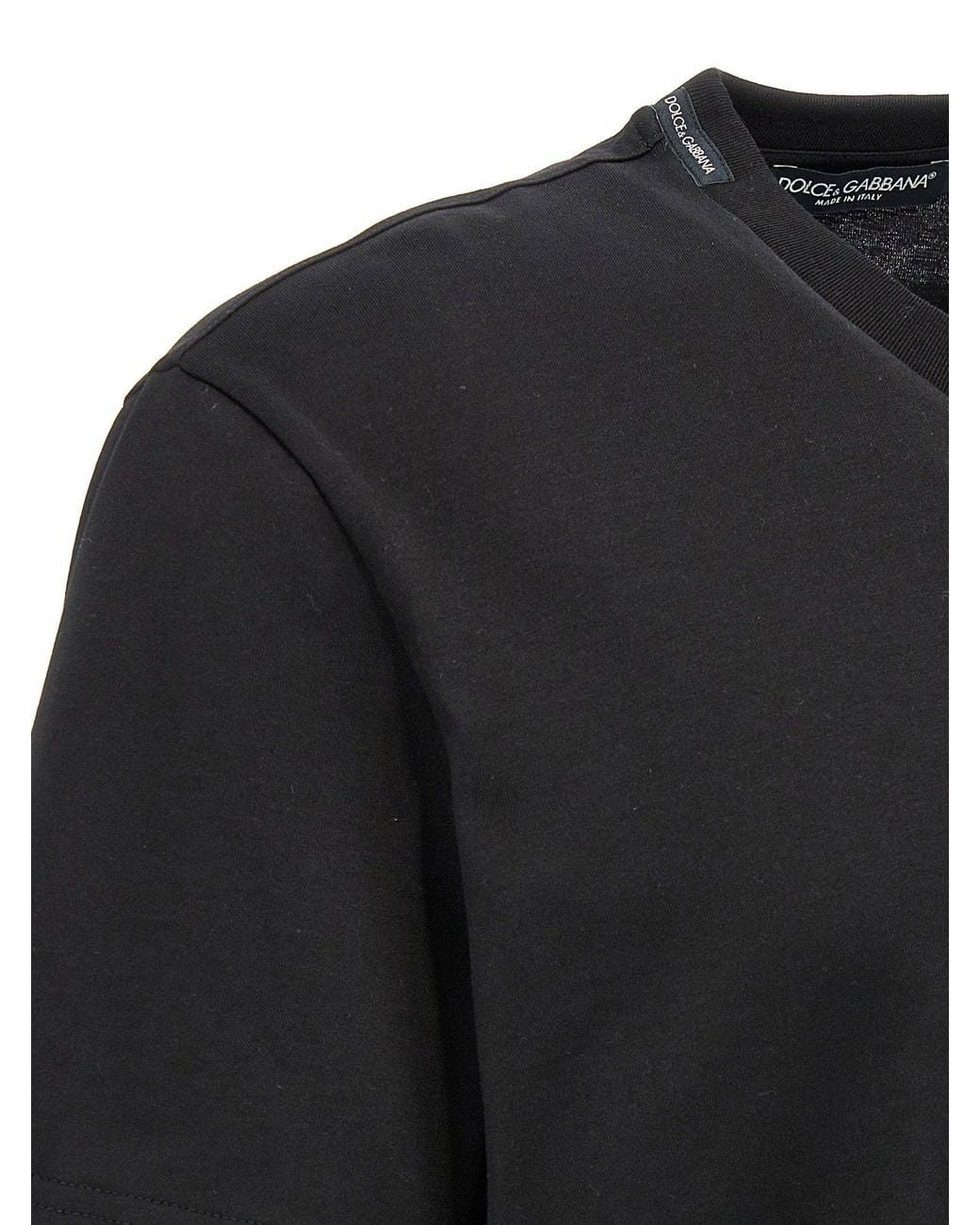 Dolce & Gabbana Black Dolce & Gabbana Logo-Embroidered T-Shirt for men