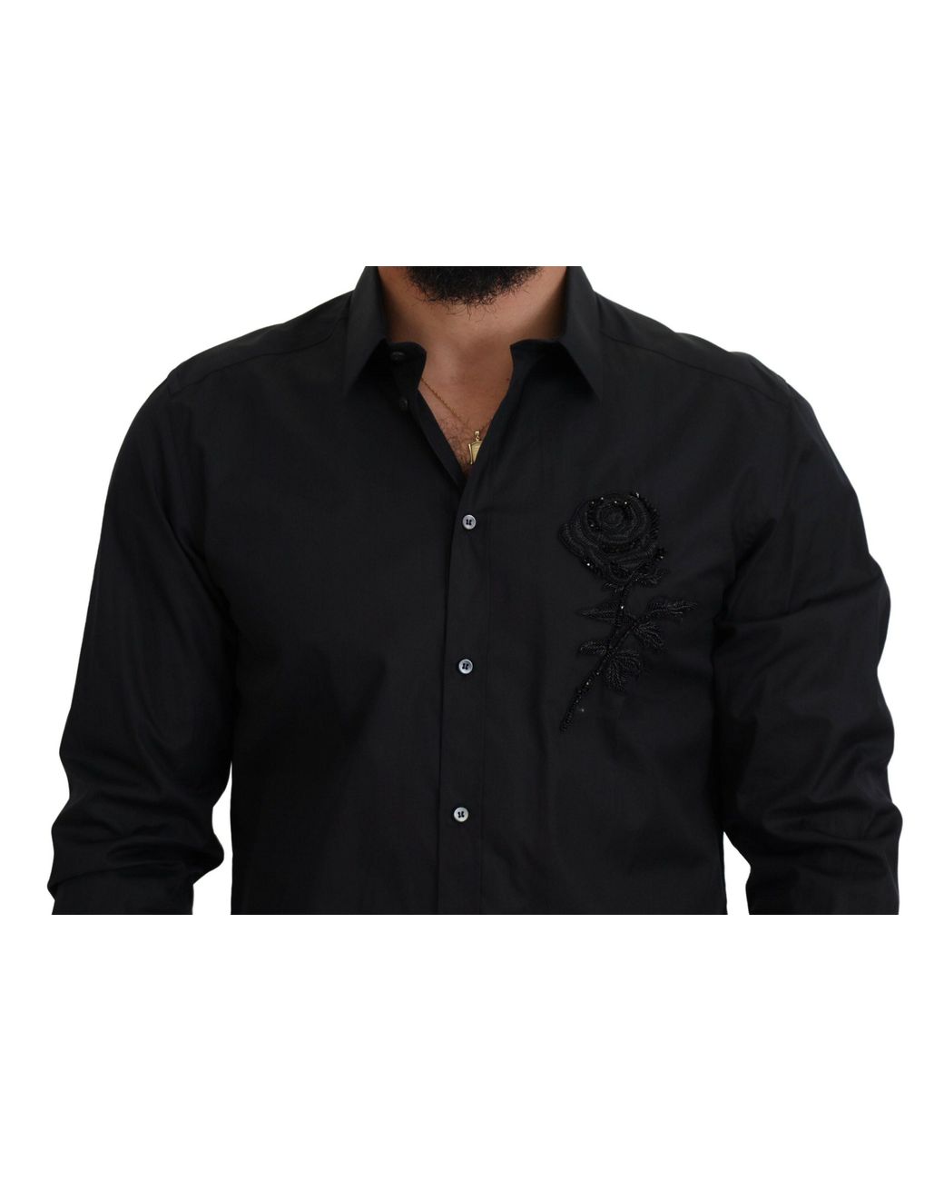 Dolce & Gabbana Black Roses Slim Fit Cotton Shirt for men