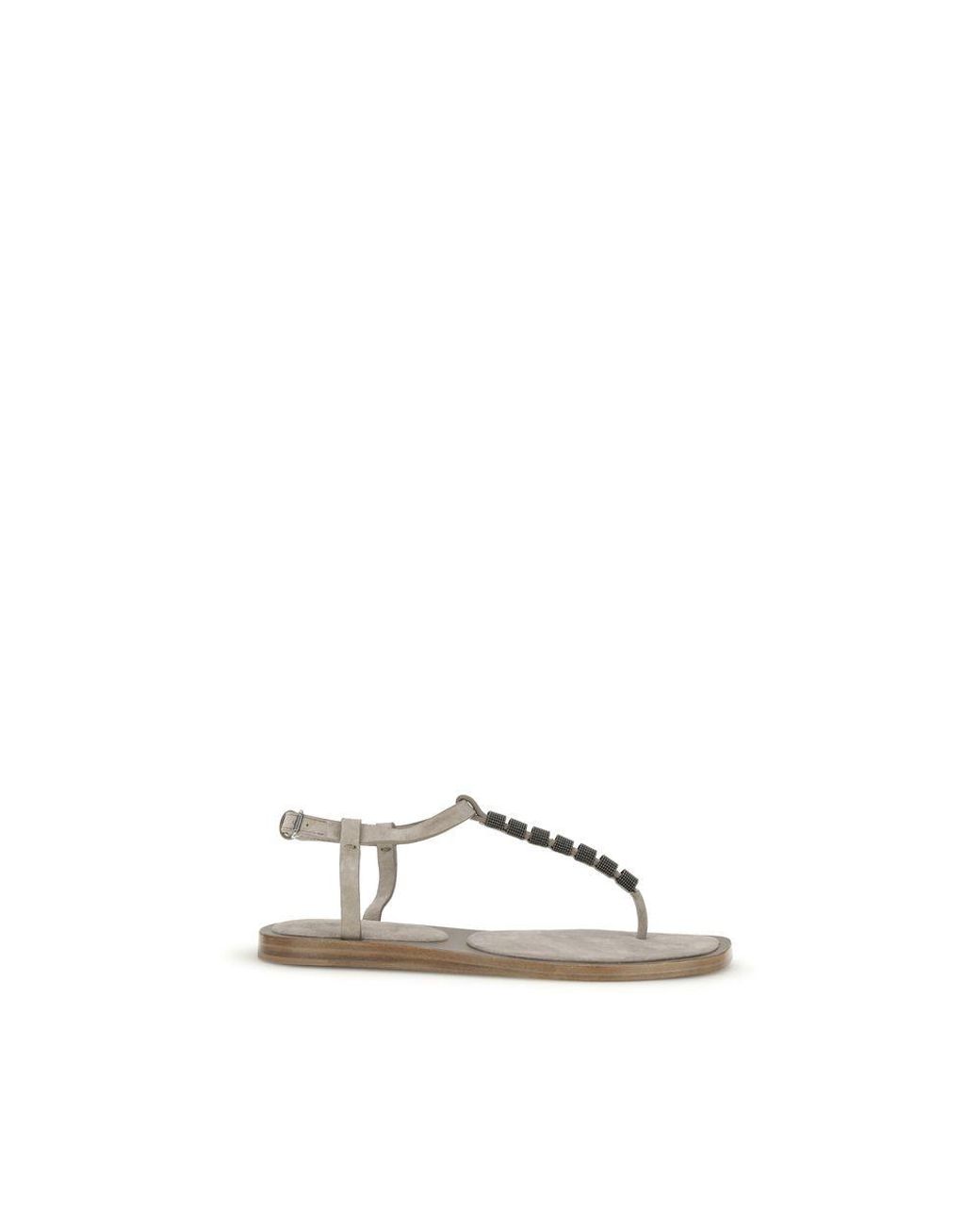 Brunello Cucinelli Natural Beige Calf Leather Bos Taurus Flat Sandals