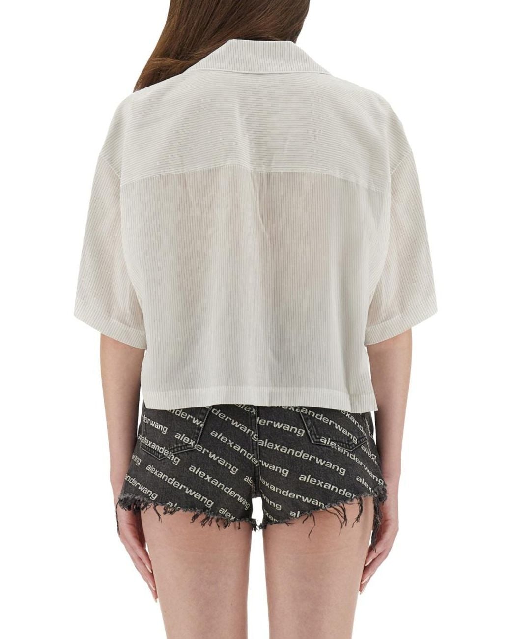 T By Alexander Wang Gray Alexanderwang.T Striped Embroidered Logo Shirt