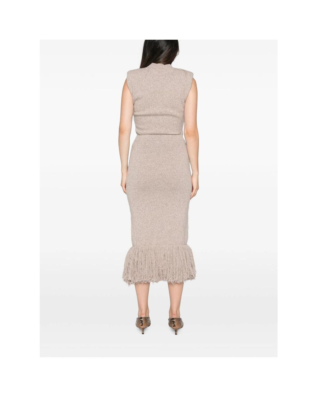 ELY ELY Natural Fringe-Trim Knitted Midi Skirt