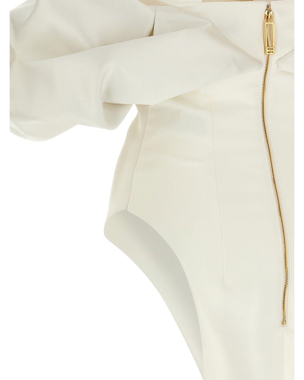 Elisabetta Franchi White Off-The-Shoulder Satin Dress