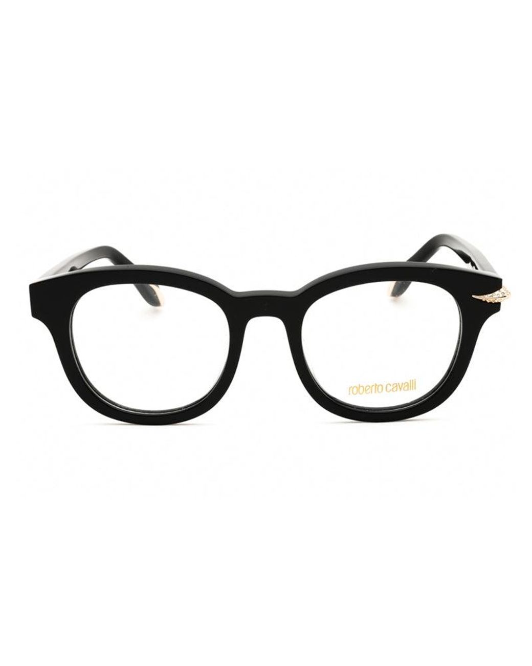 Roberto Cavalli Black Eyeglasses Round Full Rim, Shiny Frame And Clear Demo Lenses Lens Vrc044S700Y