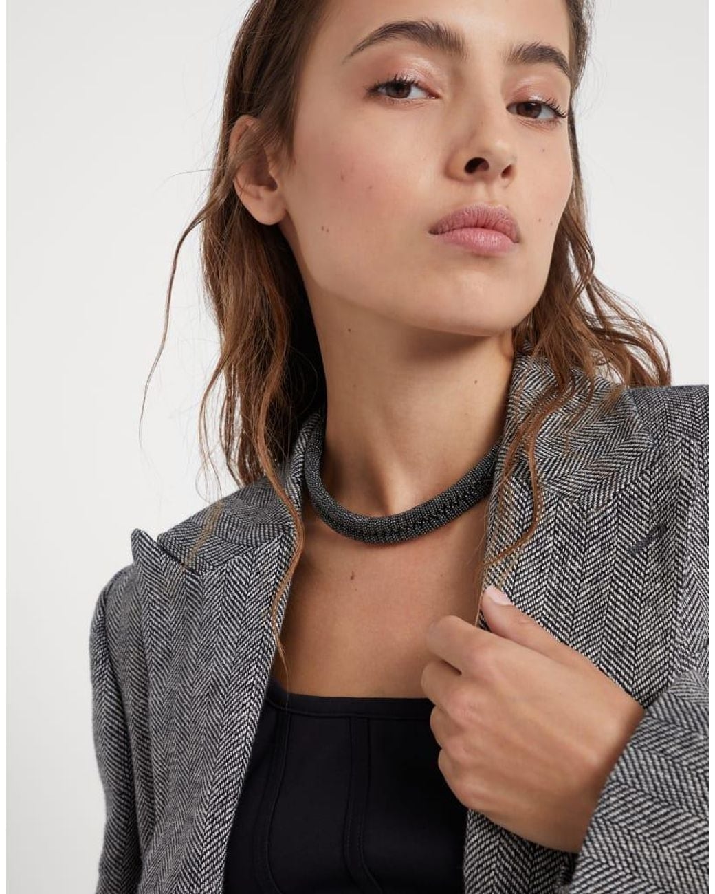 Brunello Cucinelli Metallic Beaded Choker Necklace Bijoux