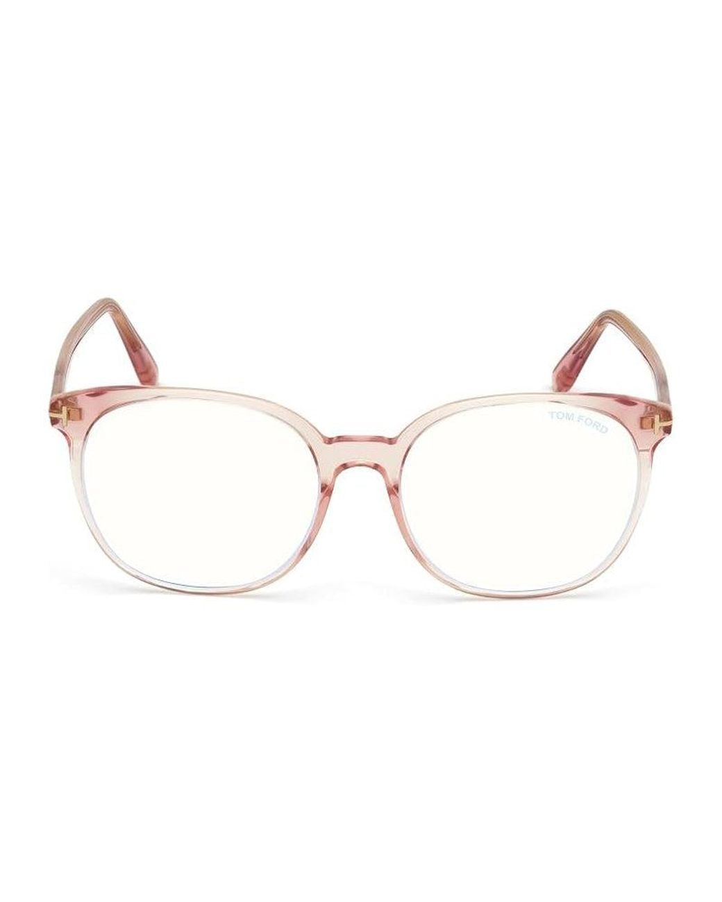Tom Ford Metallic Eyeglasses Round Full Rim, Shiny Transparent Blush Frame And Clear Demo Lenses Lens Tf5671-F-B072 Sunglasses