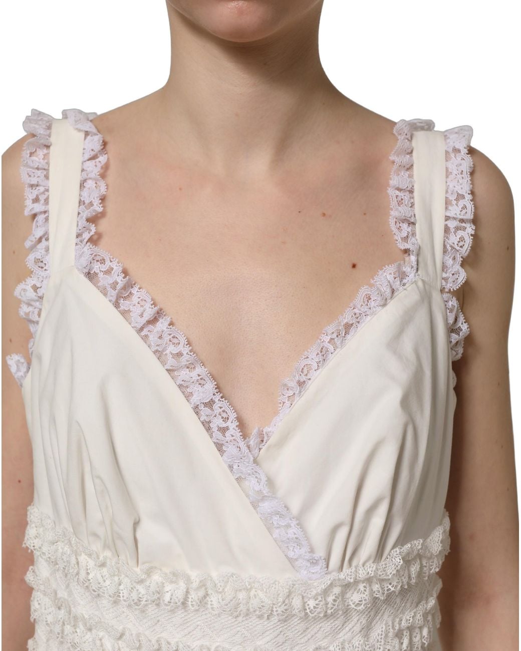 Dolce & Gabbana White Cotton Poplin Ruffled Midi Dress Nylon