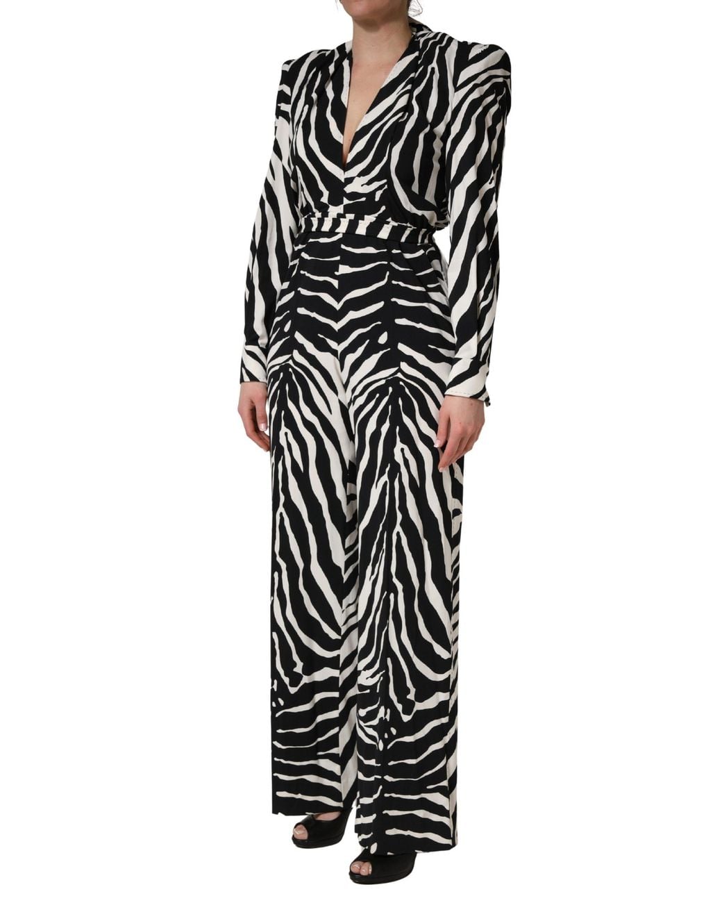 Dolce & Gabbana Black Viscose Zebra Pattern Jumpsuit Elastane