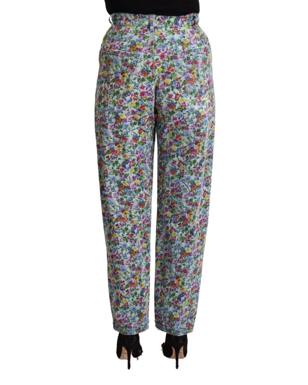 Dolce & Gabbana Black Floral High Waisted Tapered Denim Jean