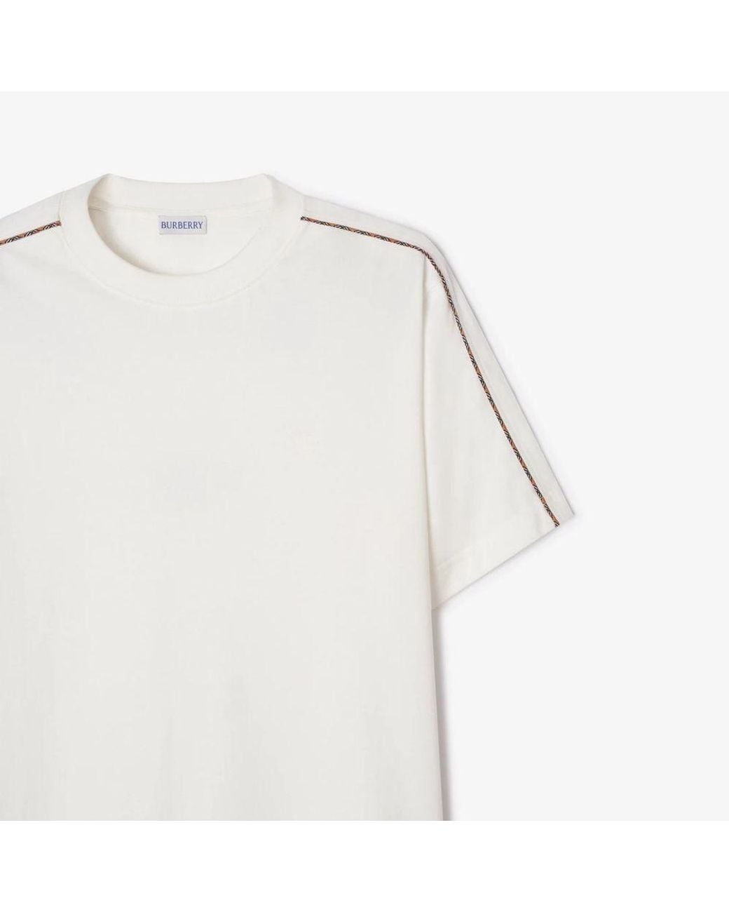 Burberry White Burberry Striped Tape Sleeve T-Shirt — Cream for men