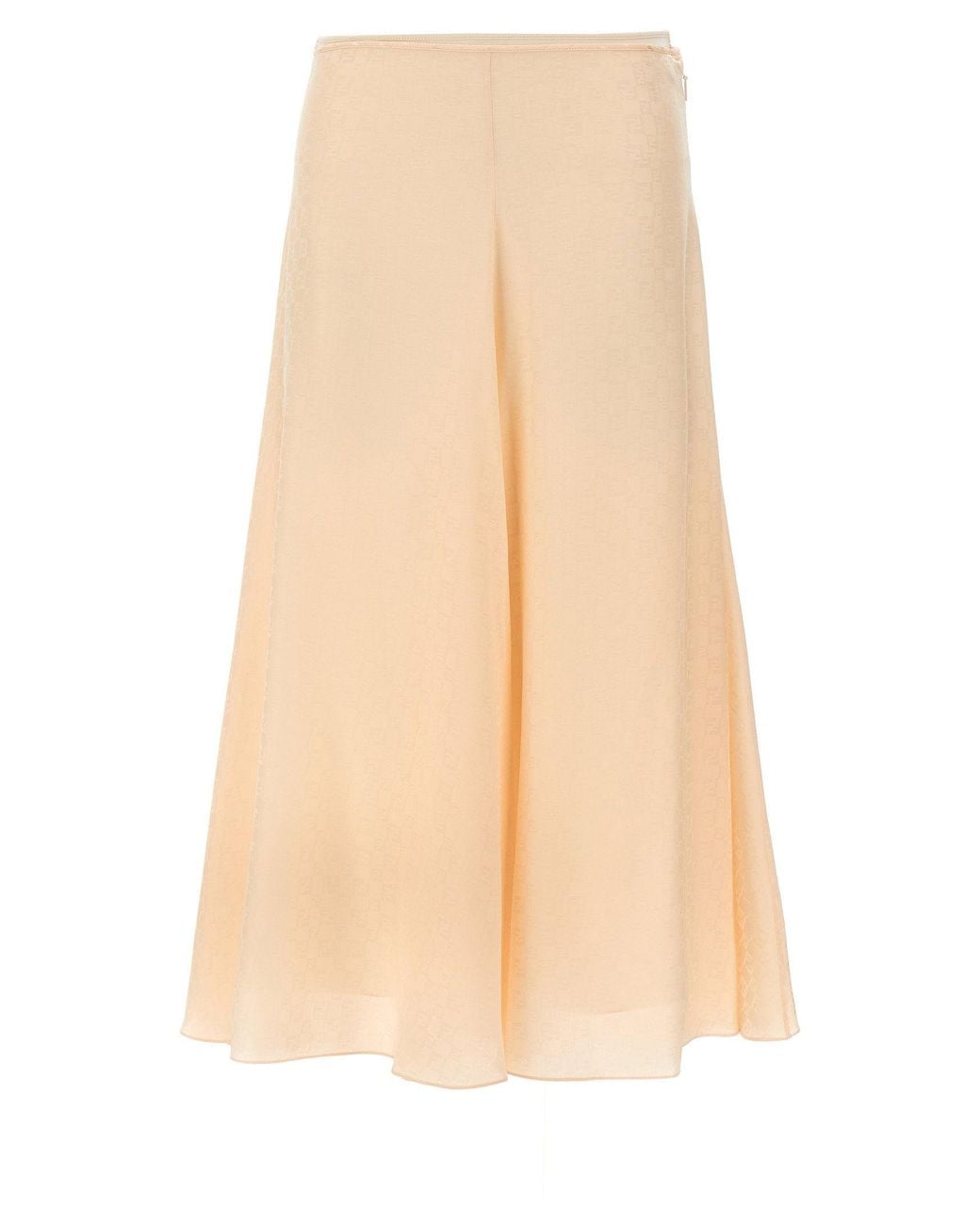 Fendi Natural Silk Jacquard Ff-Patterned Skirt — Cream