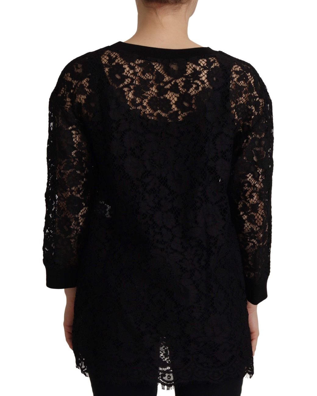 Dolce & Gabbana Black Floral Lace Pullover Sicily Blouse