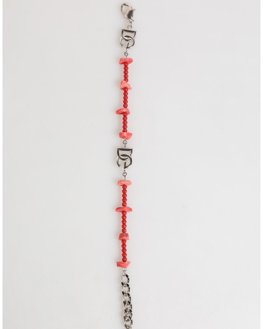 Dolce & Gabbana White Tone Brass Beaded Resin Dg Logo Chain Bracelet for men