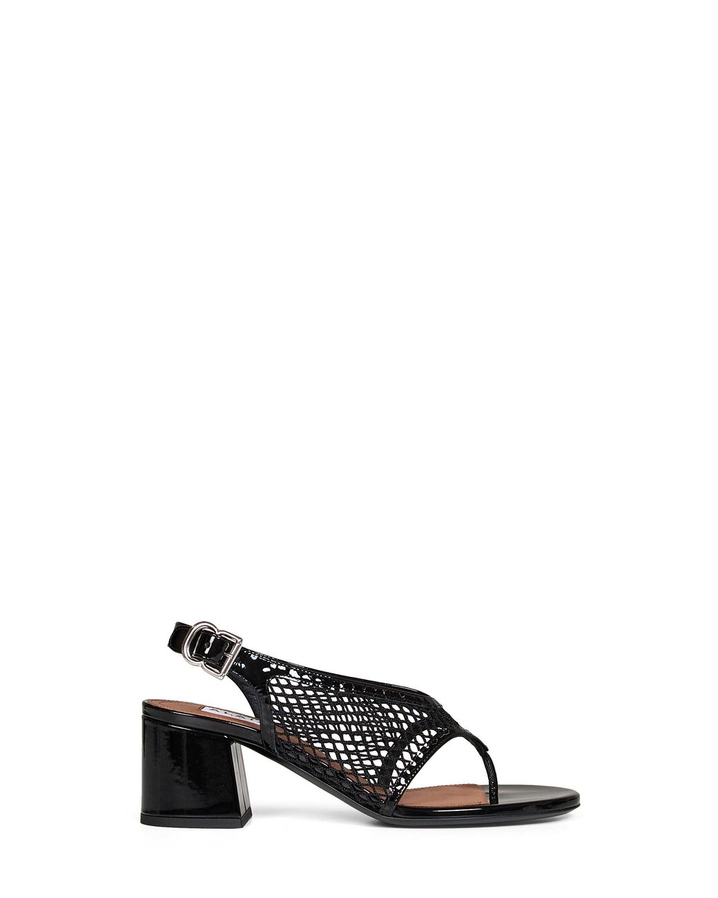 Alaïa Black Heeled Thong Sandals Fishnet & Patent
