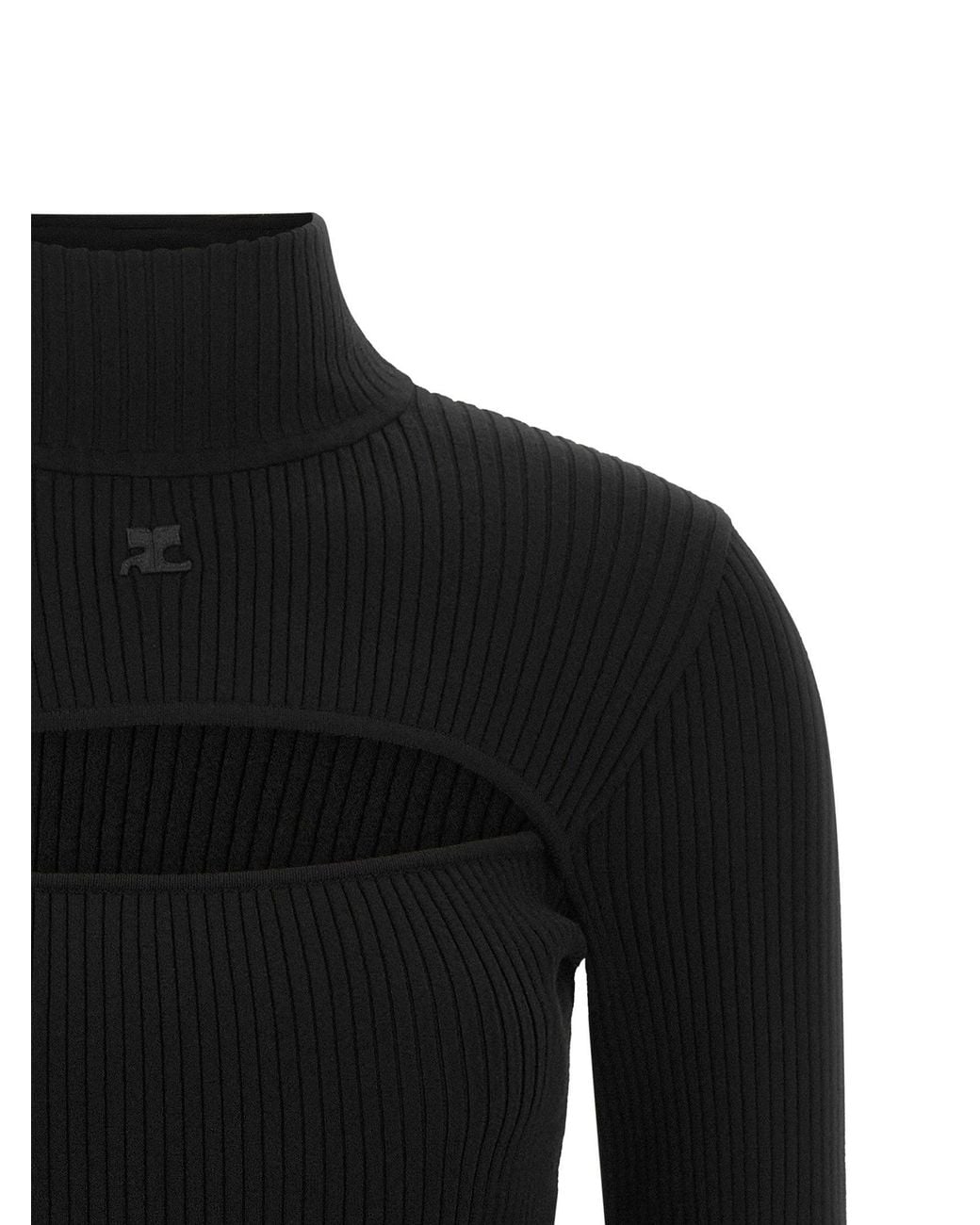 Courreges Black Ribbed Cut-Out Turtleneck Sweater