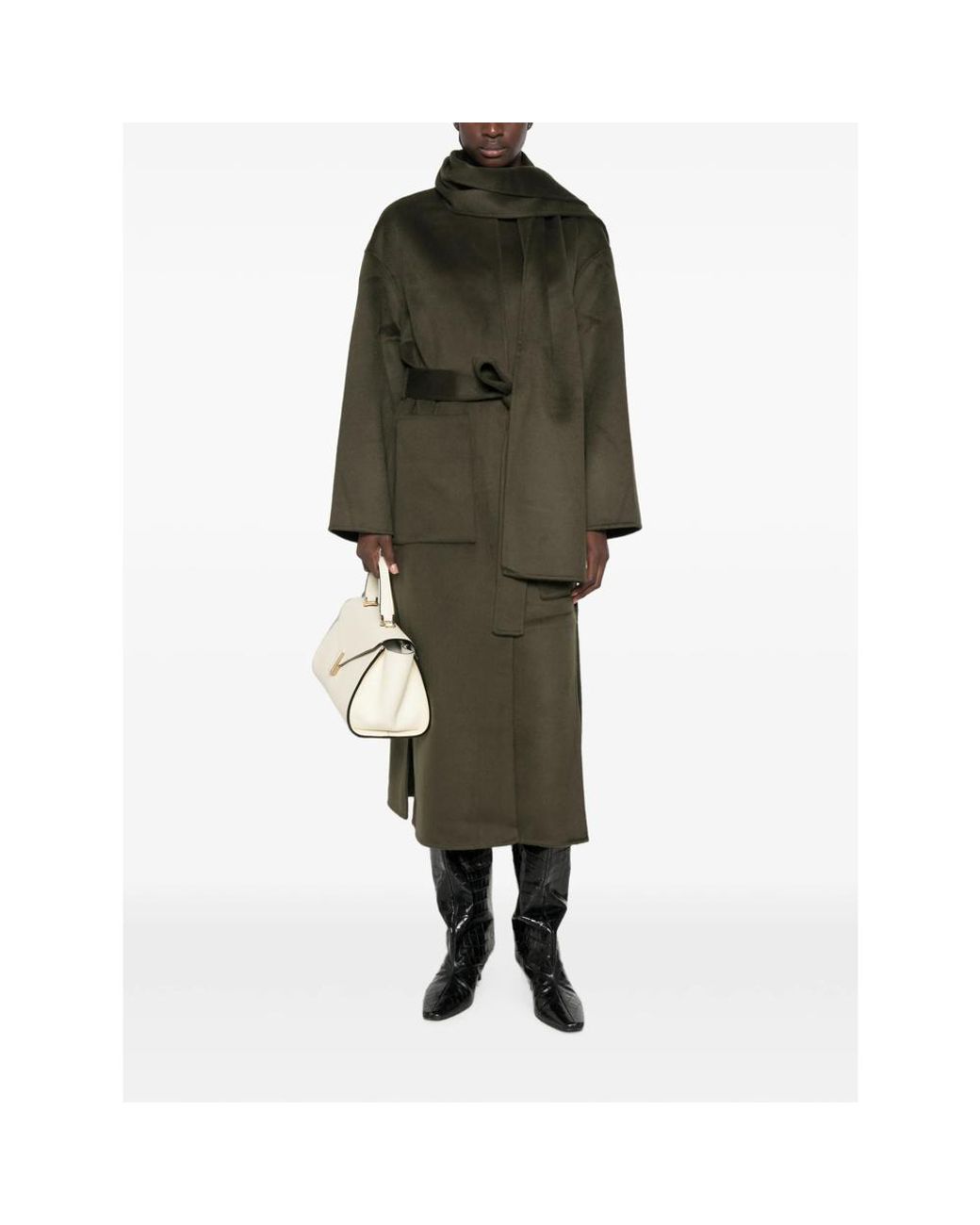 The Dynamis Studio Green Scarf-Detail Belted Coat