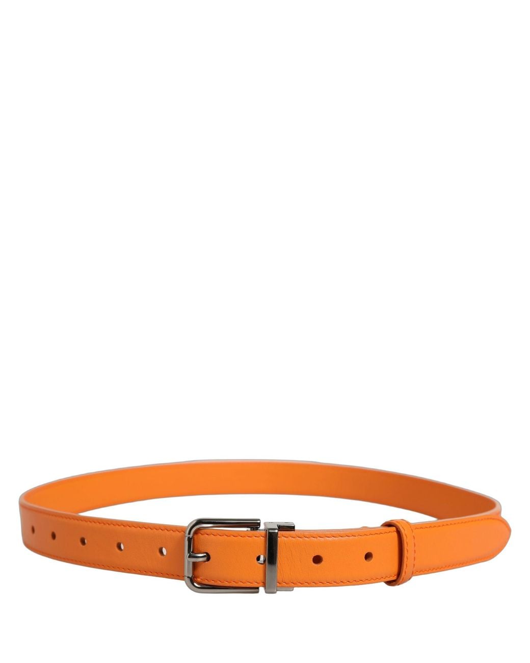 Dolce & Gabbana Orange Leather Tone Metal Buckle Belt for men
