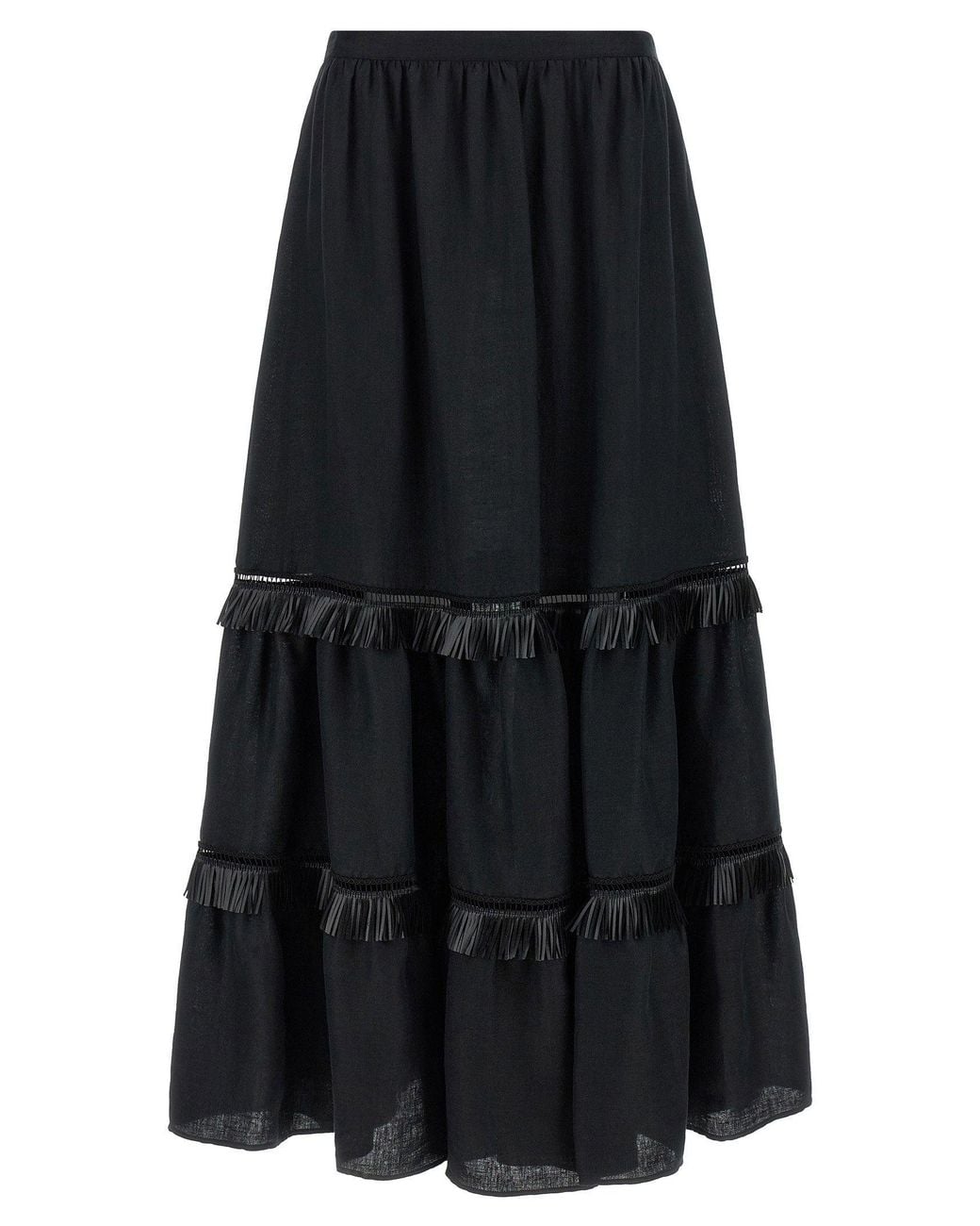 Kiton Black Fringed Linen Skirt