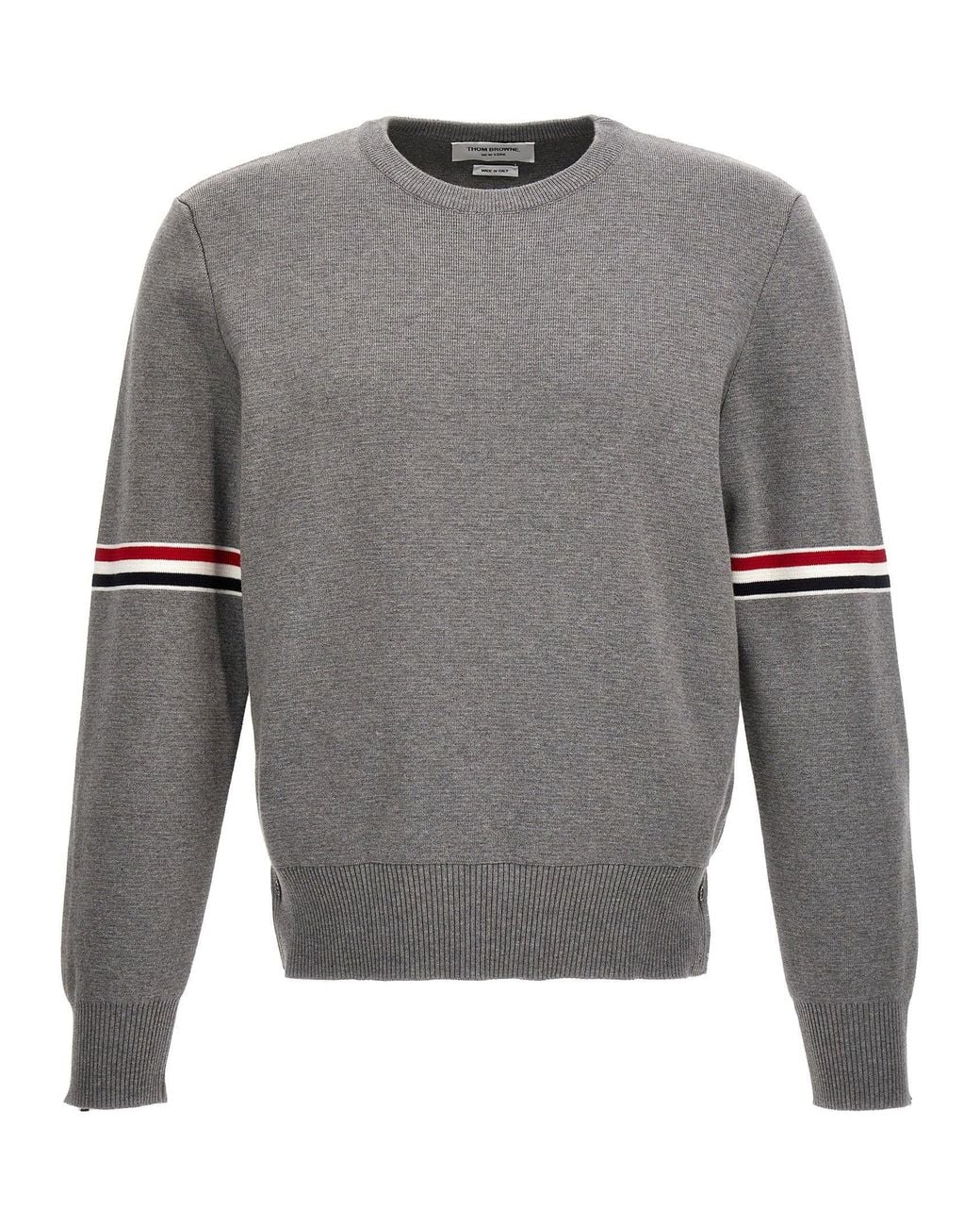 Thom Browne Gray Striped Sleeve Sweater