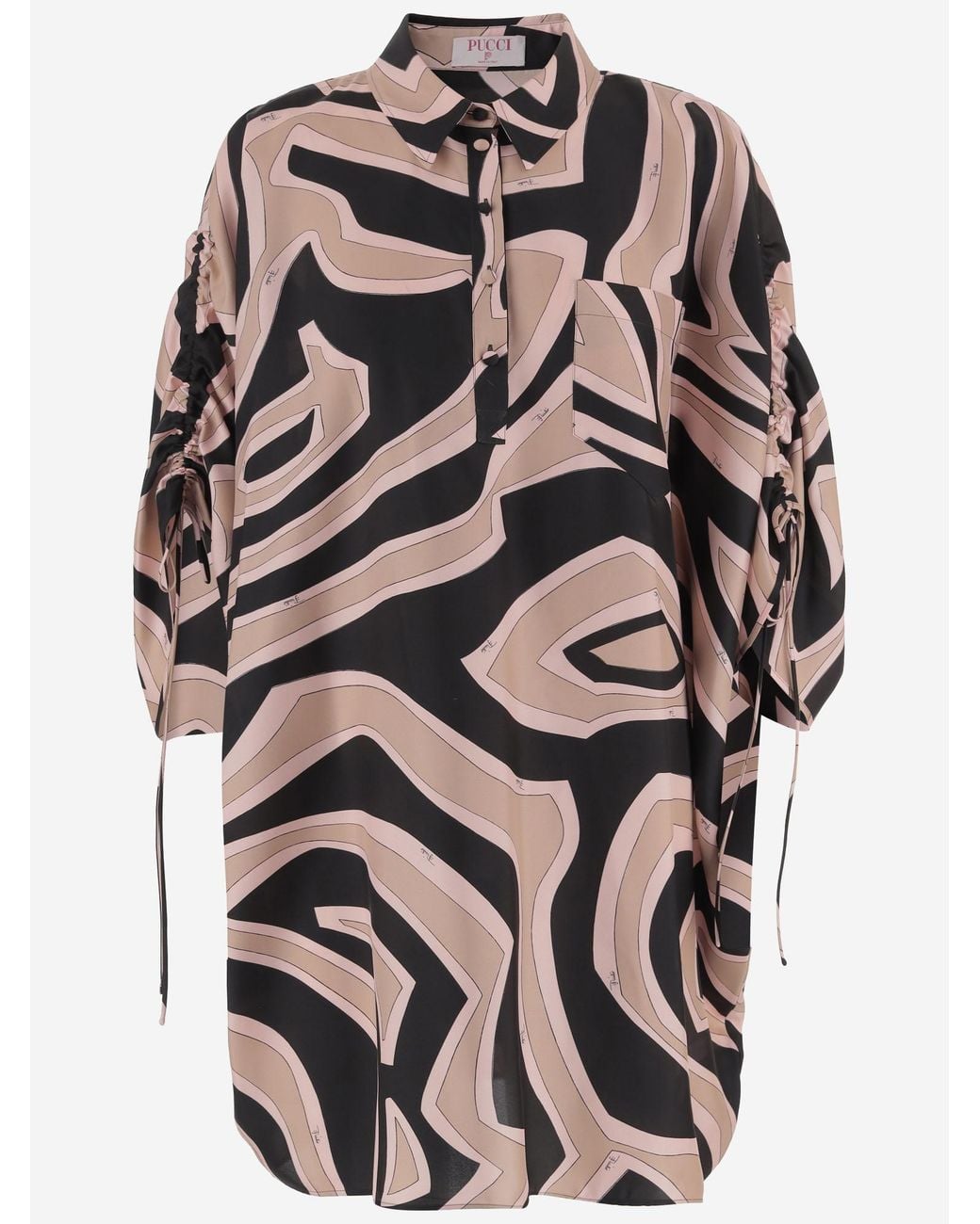 Emilio Pucci Black Emilio Pucci Labyrinth Print Silk Shirt Dress
