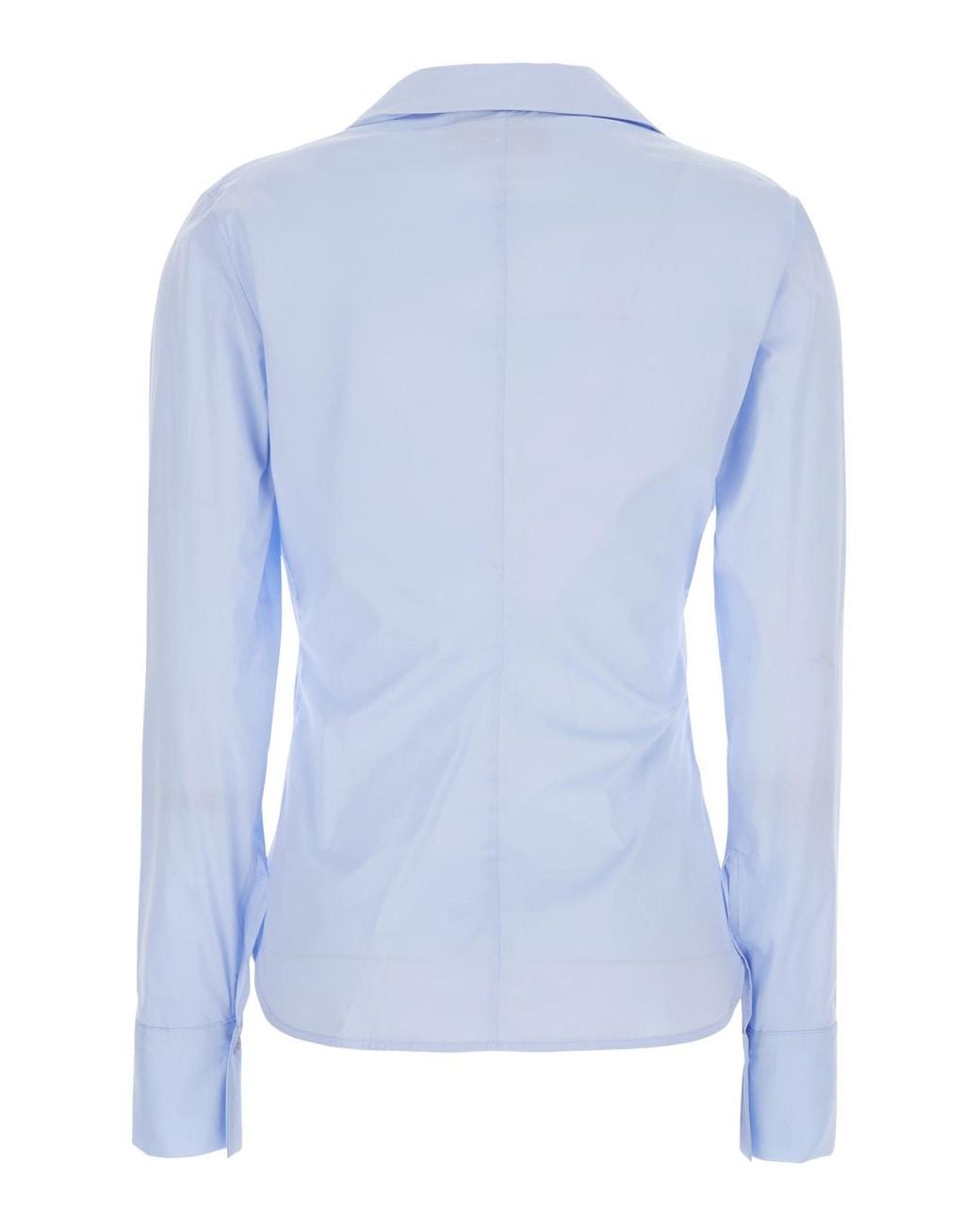 Semicouture Blue Shirt With V-Neck, Cotton Blouses