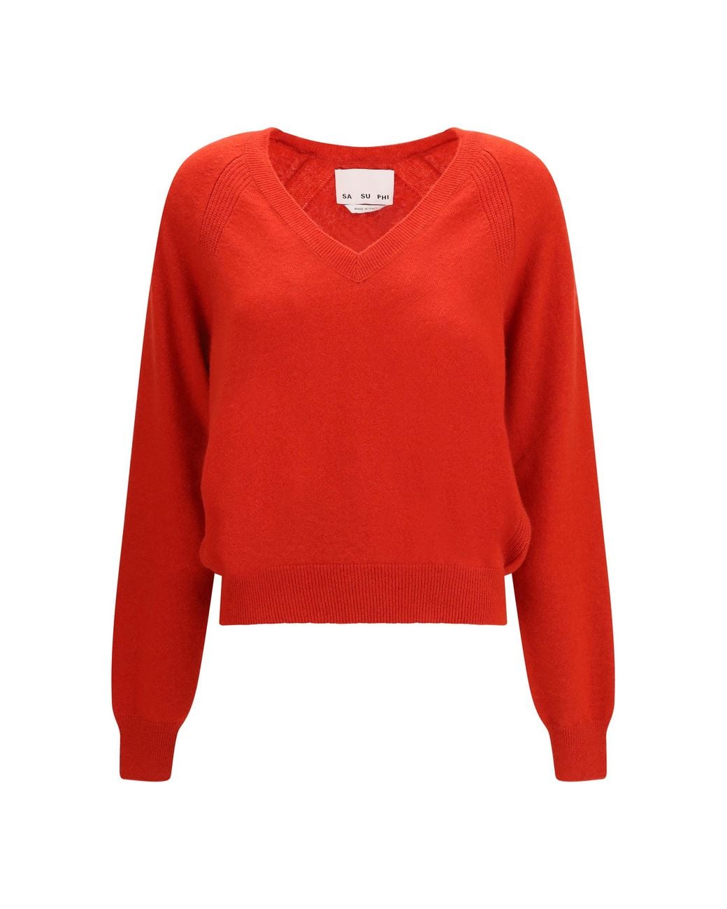 Sa Su Phi Red V Neck Sweater Kashmir/Capra Hircus; Silk