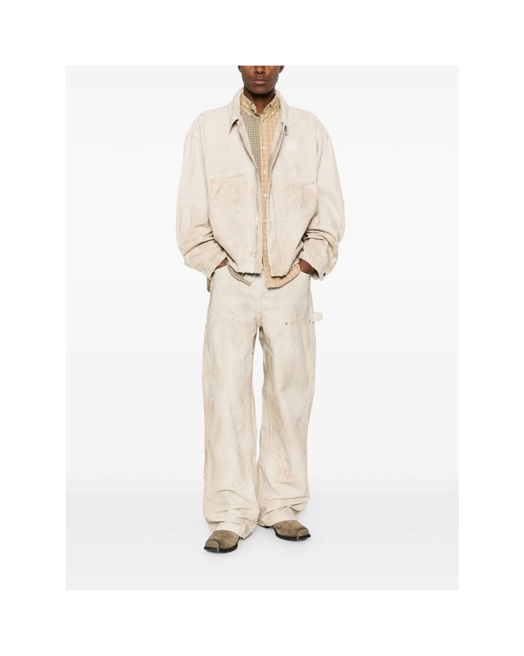 Cole Buxton Natural Distressed Panelled Jacket for men