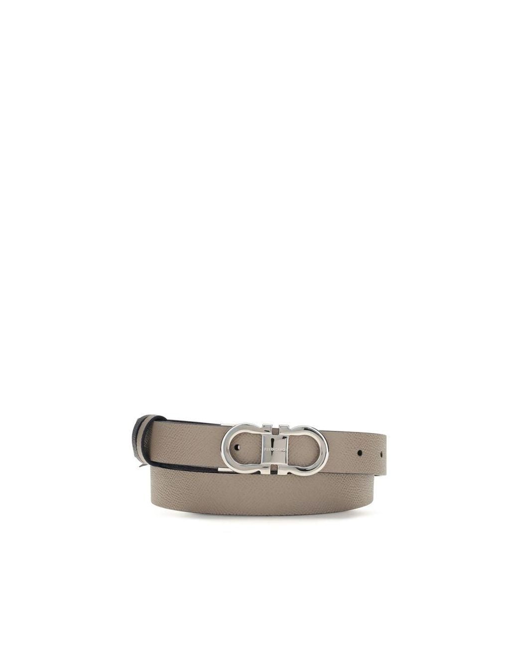 Ferragamo Metallic Gray Calf Leather Bos Taurus Regular Belt