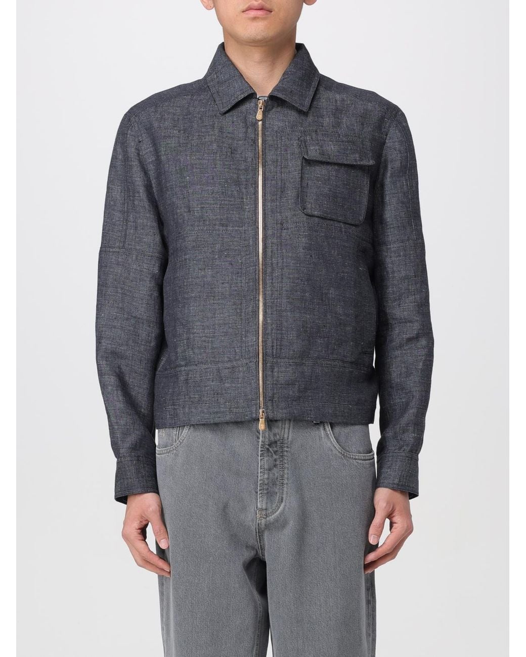 Brunello Cucinelli Gray Linen Zip Jacket for men
