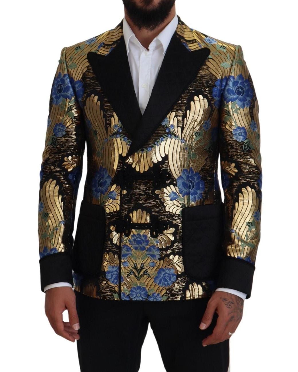 Dolce & Gabbana Black Floral Brocade Blazer Double Breasted for men