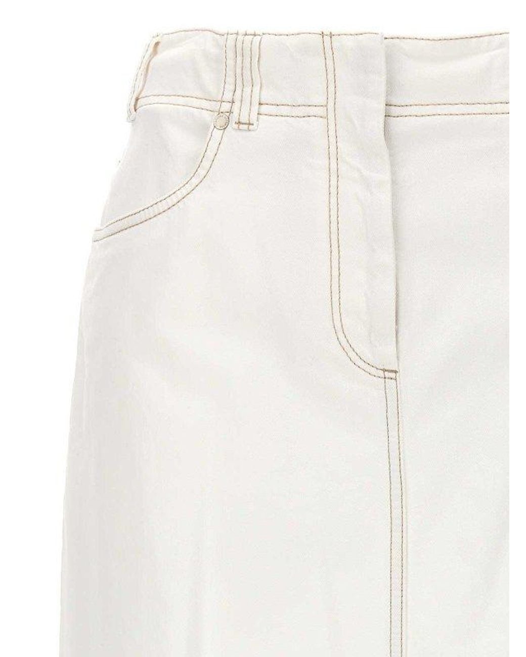 Brunello Cucinelli White Off Straight Cotton Skirt