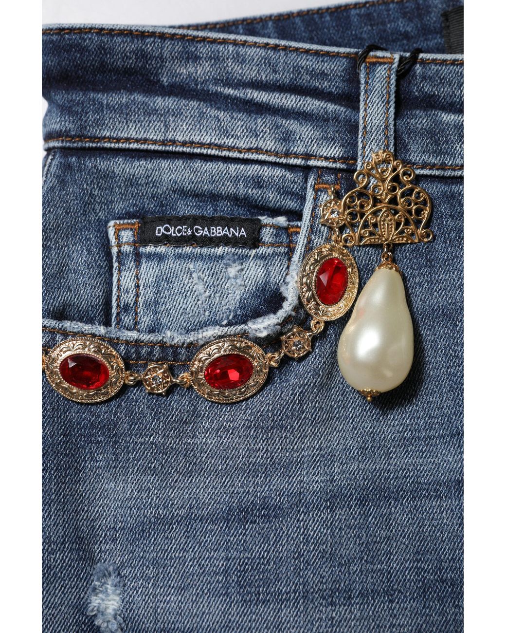 Dolce & Gabbana Blue Rhinestone Embellished Denim Jeans Cotton Elastane Clothing