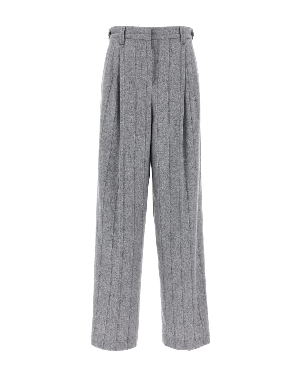 Brunello Cucinelli Gray Light Wool Wide Leg Trousers