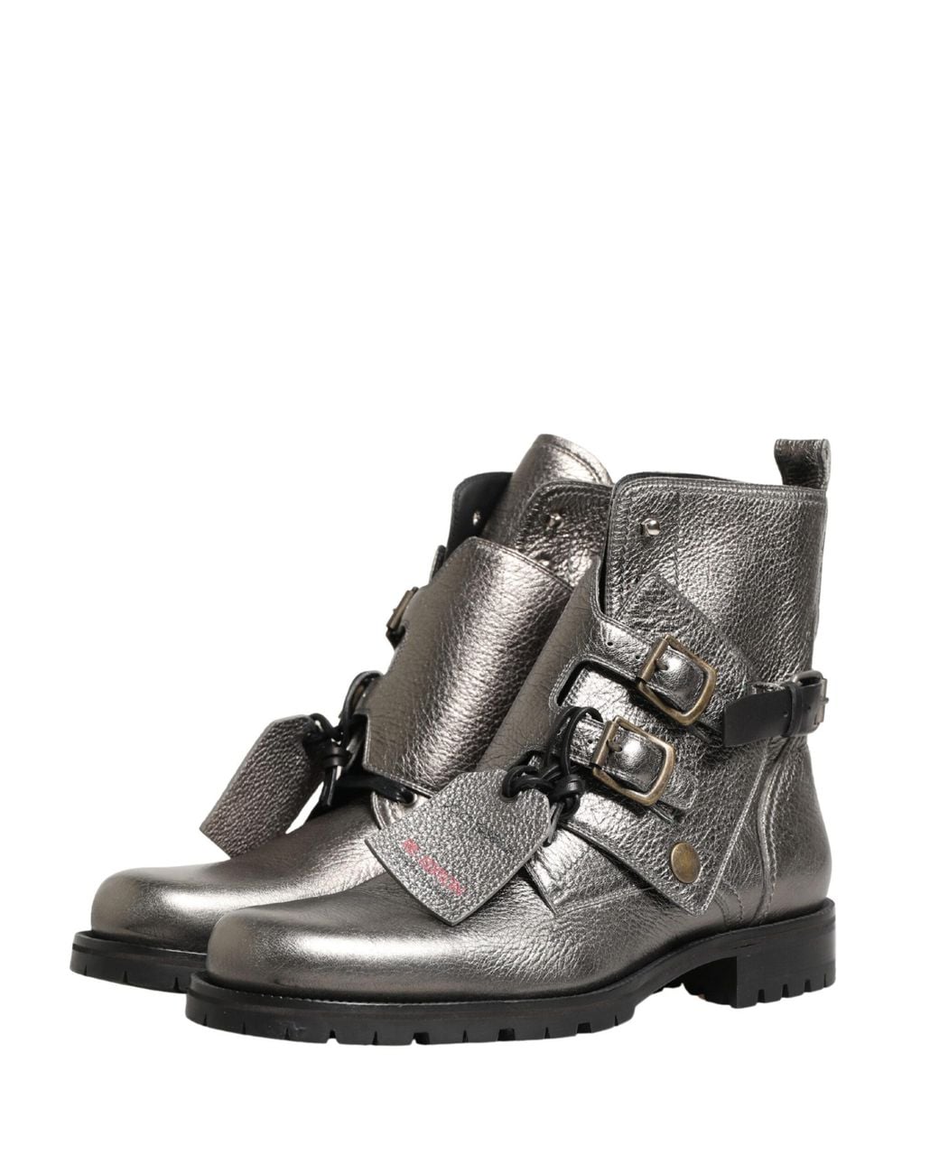 Dolce & Gabbana Black Metallic Leather Buckle Ankle Boots Shoes for men