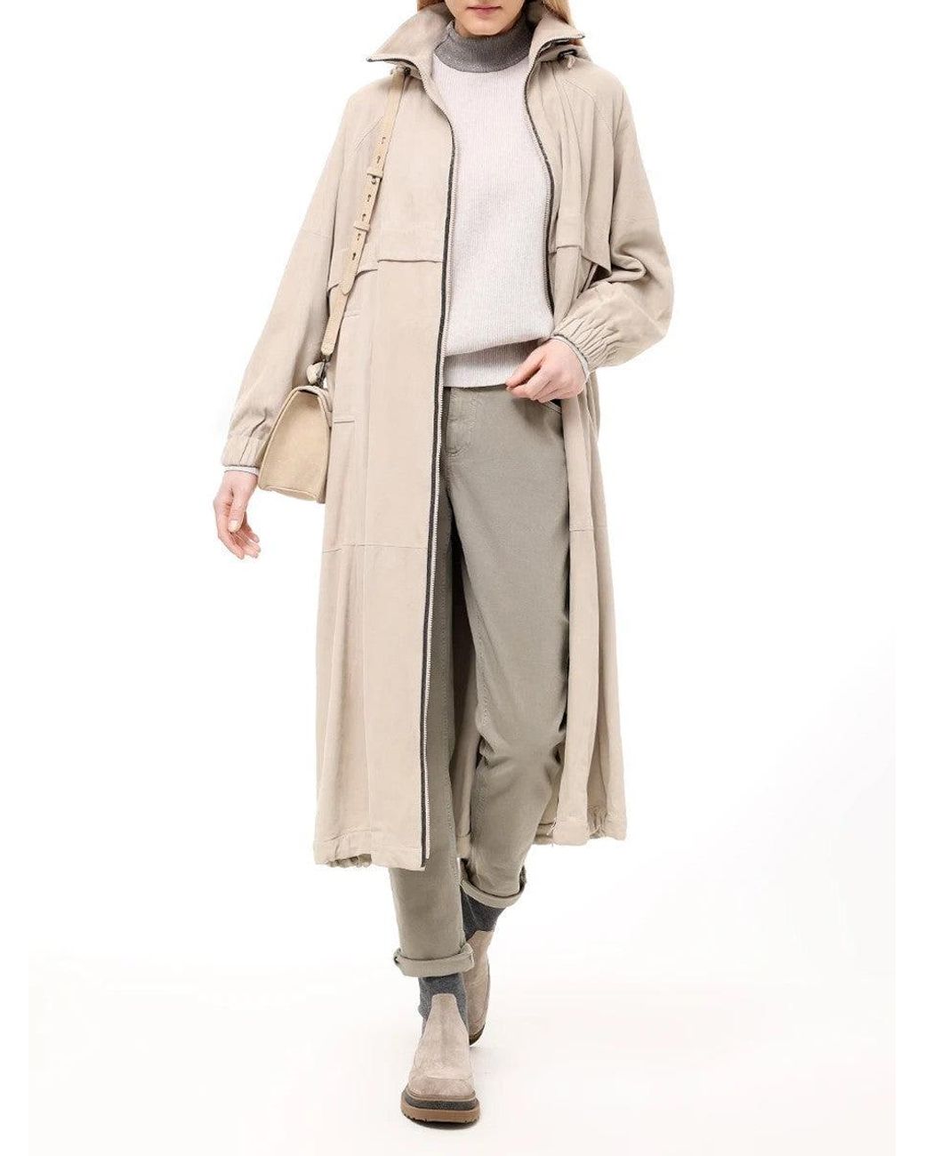 Brunello Cucinelli Natural Light Leather Hooded Jacket