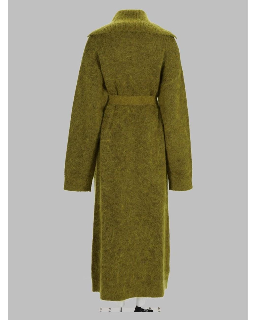 Ganni Green Long Wool And Mohair Cardigan Sweater