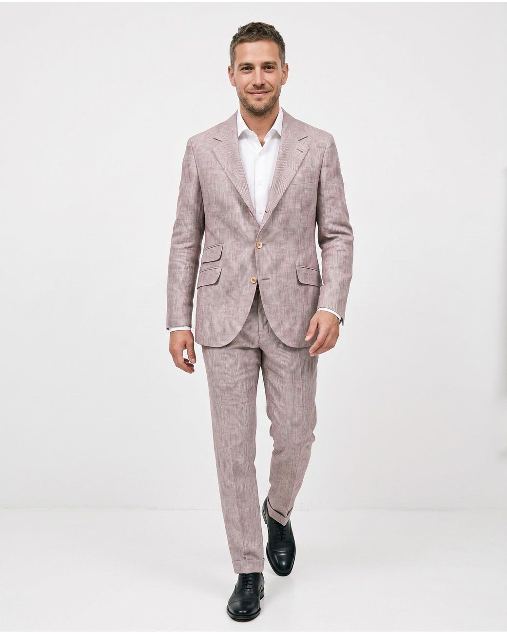 Brunello Cucinelli Brown Light Linen Checked Suit for men