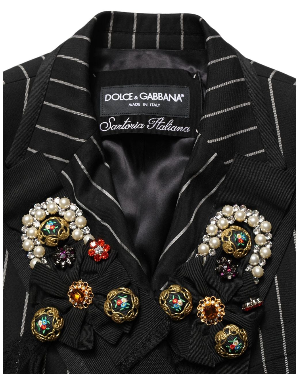 Dolce & Gabbana Black Stripe Double-Breasted Blazer Jacket Clothing
