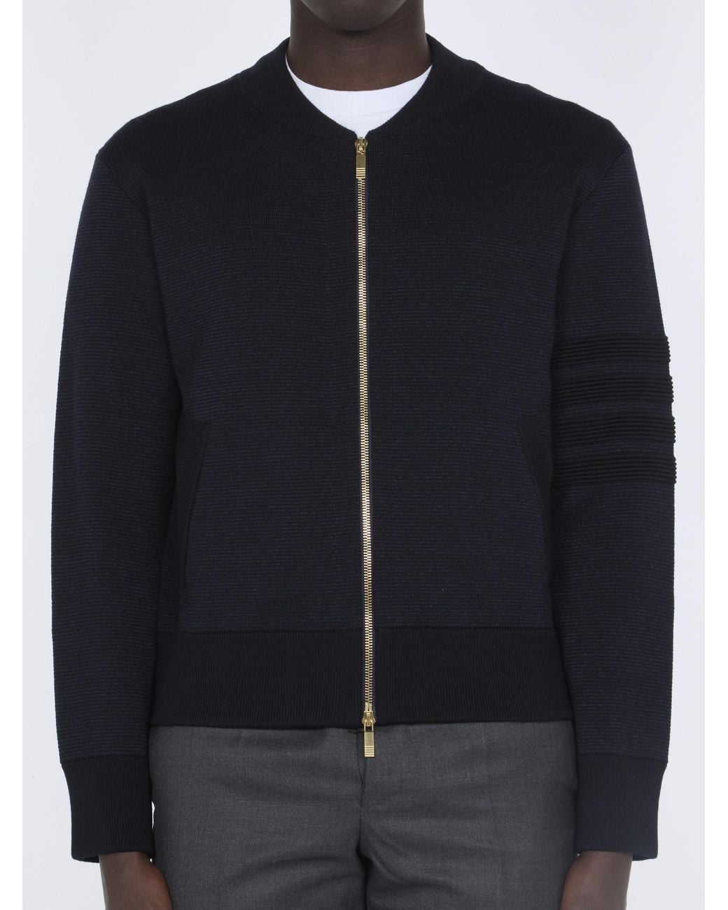 Thom Browne Blue Zip Up Bomber Jacket Merino for men