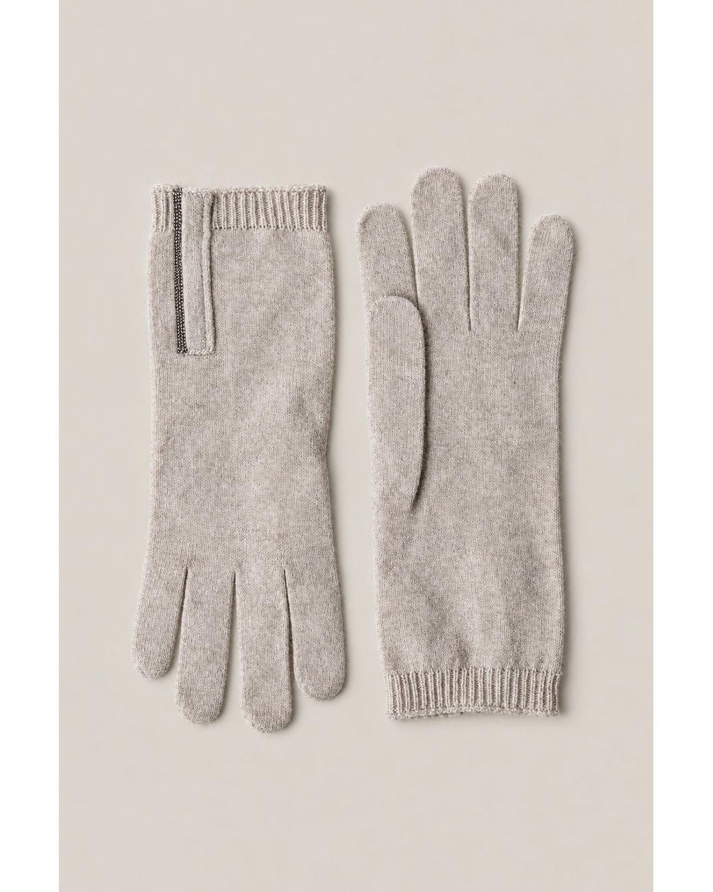 Brunello Cucinelli Natural Light Wool Knit Gloves