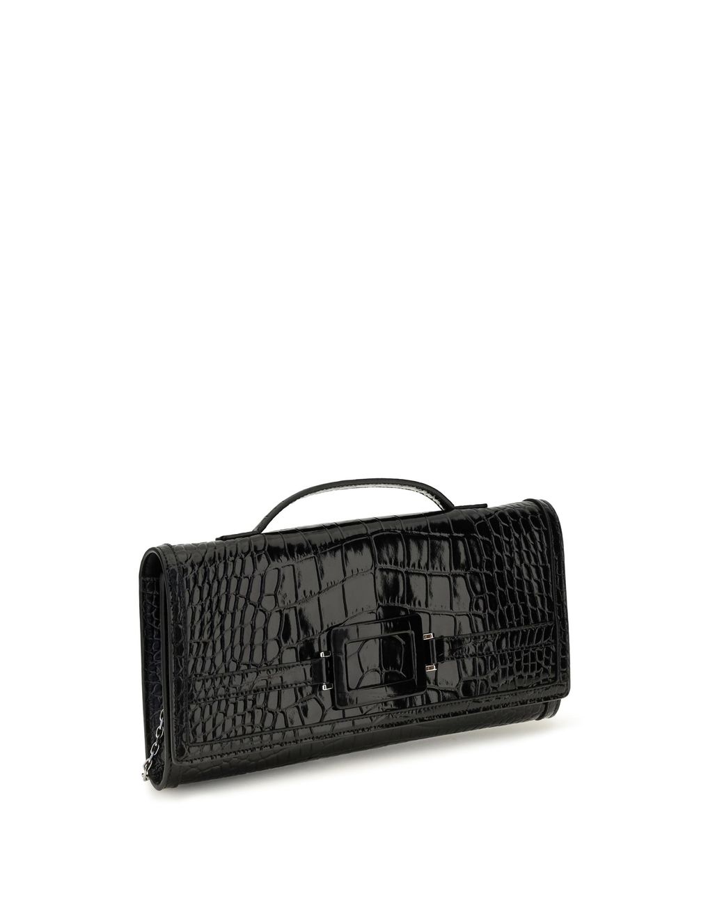 Roger Vivier Black Clutch Belle Vivier Crocodile-Effect Calf Leather Bags