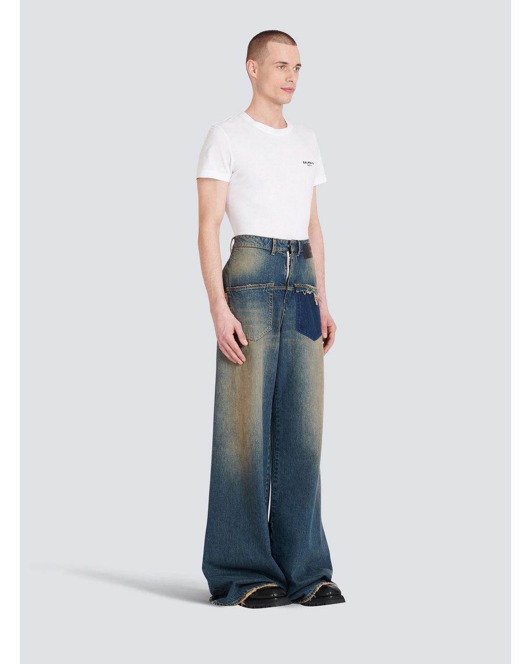Balmain Blue Light Wide-Leg Denim Trousers for men